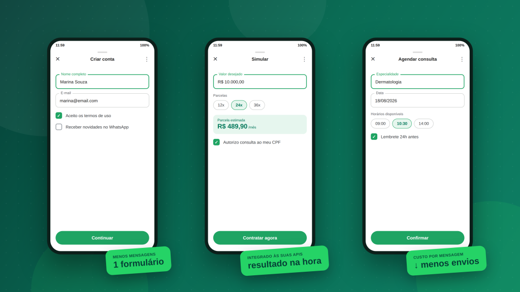 Exemplos de aplicação de formulários e interfaces do Flows